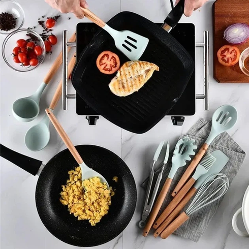 Набір кухонного приладдя силіконовий Kitchen Set RB-2239 бірюзовий (12 предметів)