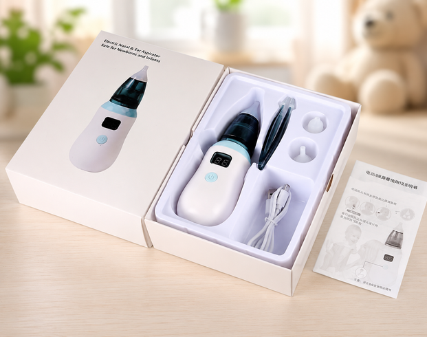 Аспиратор детский аккумуляторный 2-в-1 BABY NOSE с LED-дисплеем и регулятором мощности (WO-19)