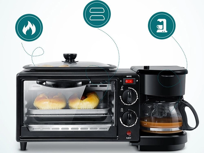 Электрическая духовка 3в1 Domotec MS-5308В Кофеварка Сковорода 9 л 4500w