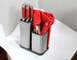 Набір ножів та кухонне начиння лопатки для кухні 17 в 1 дошка для нарізки на потрійній підставці, ножиці з напилком для заточування Zepline ZP-046, Червоний