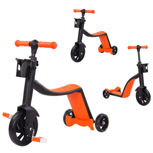Детский самокат трансформер беговел с корзинкой синий Best Scooter 3 в 1 оранжевый