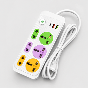 Сетевой фильтр 2м, 2500Вт, 6&times;220В, 2&times;USB, 1&times;Type, WL-1 / Удлинитель с выключателем / Фильтр-удлинитель цветной