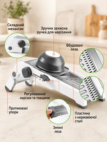 Регулируемая терка-шинковка для овощей / Овощерезка Smart Multifunctional Mandoline Slicer / Механический измельчитель универсальный кухонный