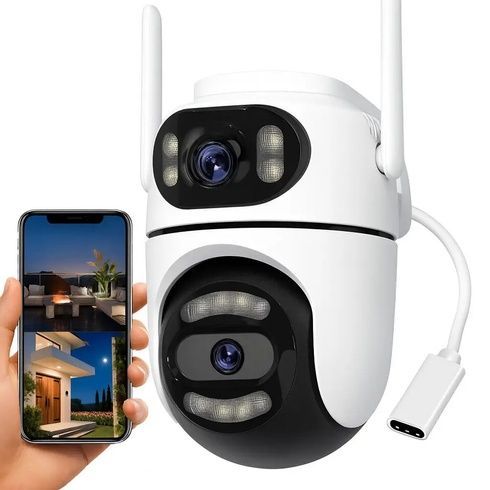 Уличная поворотная камера видеонаблюдения WiFi Dual lens Q2 на 2 объектива, 8Mp Type-C