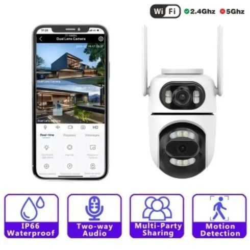 Уличная поворотная камера видеонаблюдения WiFi Dual lens Q2 на 2 объектива, 8Mp Type-C