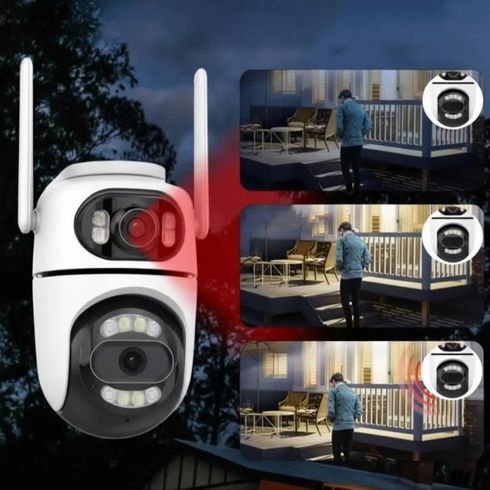 Уличная поворотная камера видеонаблюдения WiFi Dual lens Q2 на 2 объектива, 8Mp Type-C