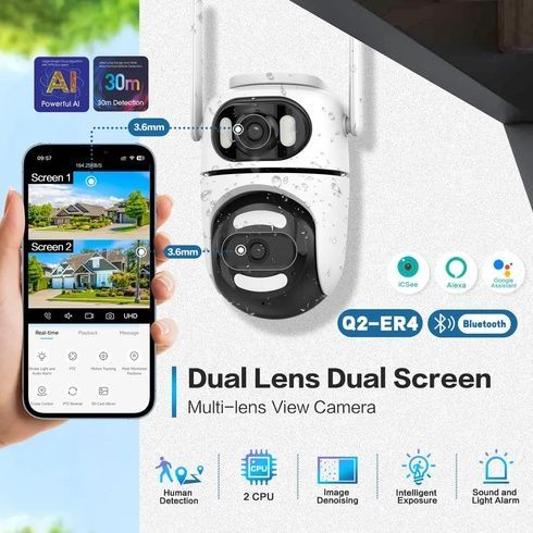 Уличная поворотная камера видеонаблюдения WiFi Dual lens Q2 на 2 объектива, 8Mp Type-C