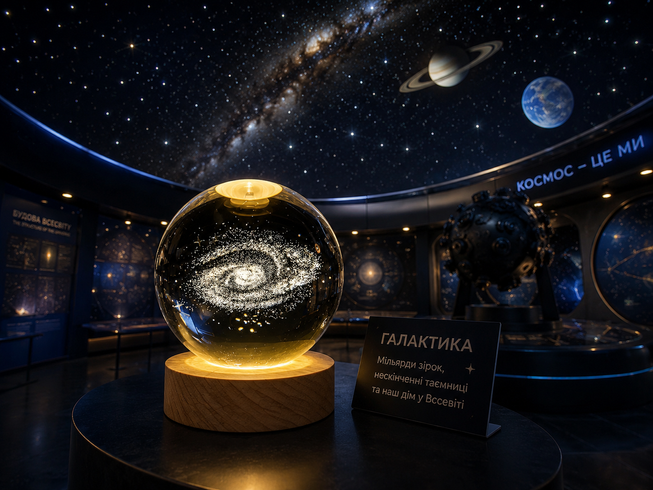 Світлодіодна кришталева куля, декоративна універсальна 3D нічниця, кришталева куля "Супутник"