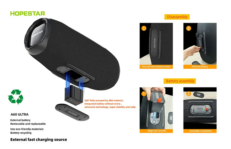 Колонка Bluetooth Hopestar A60 Ultra 450 Вт с микрофоном RGB, IPX6, 30000 мАч