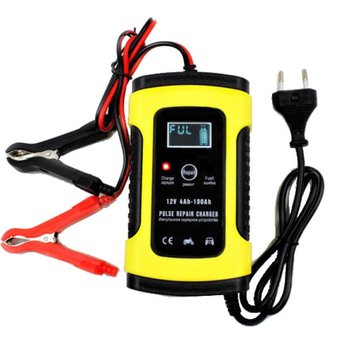 Зарядний пристрій автомобільного акумулятора Foxsur 12V 5A імпульсний зарядний пристрій з РК-дисплеєм, Жовтий
