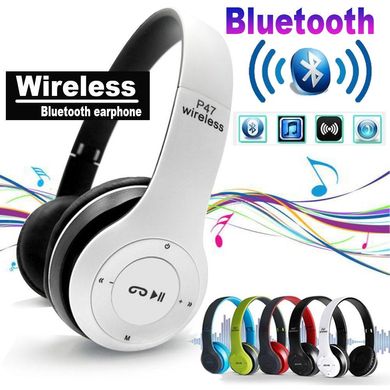 Бездротові  білі Навушники Wireless P-47 Bluetooth + MicroSD + FM Радіо