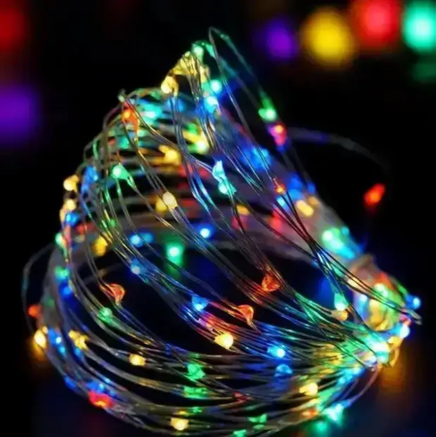 Xmas гірлянда 50 Led 5M(Copper) на мідному дроті (Крапля роси) M MULTI працює від батарей + USB Мультицвет