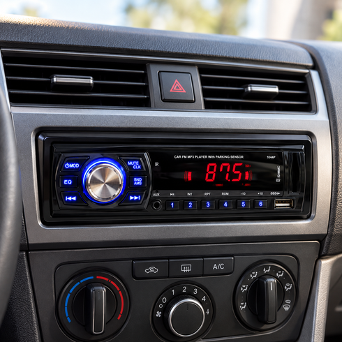 Автомагнитола 1044P + парктроник на 4 датчика / Магнитола в авто 1DIN / Автомагнитола MP3