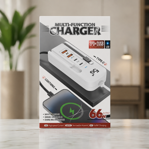 Швидкий зарядний пристрій 66 Вт, 2 USB-порти та 2 PD-порти, Type-C / Компактна, багатофункціональна, потужна зарядна станція