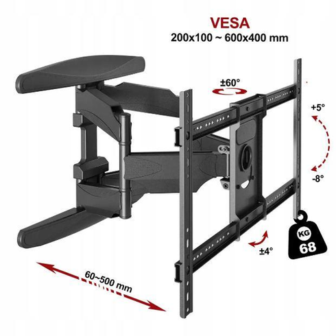 Настенный крепеж для телевизора для диагоналей 55"-85" поворотный кронштейн на стену V-Star S65
