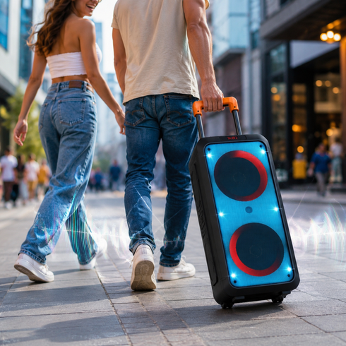 Портативна акустика ZXX-1095 80Вт / Колонка 2&times;8дюйма Bluetooth/USB/TF/AUX, FM, LED / Переносна музична колонка з мікрофоном для караоке