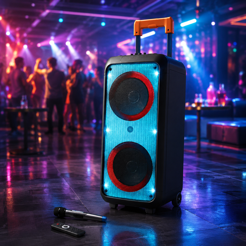 Портативна акустика ZXX-1095 80Вт / Колонка 2&times;8дюйма Bluetooth/USB/TF/AUX, FM, LED / Переносна музична колонка з мікрофоном для караоке