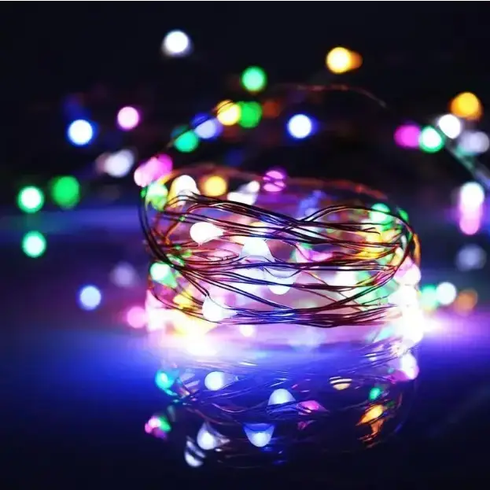 Xmas гірлянда 50 Led 5M(Copper) на мідному дроті (Крапля роси) M MULTI працює від батарей + USB Мультицвет