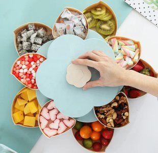 Складна двоярусна цукерка SUNROZ Flower Candy Box, що обертається, для цукерок і фруктів, Блакитний