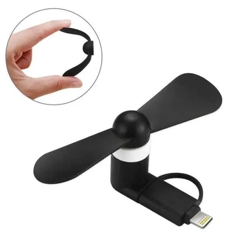 Міні вентилятор для телефону micro USB та Lightning Чорний