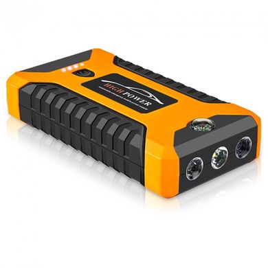 Пусковое зарядное устройство для автомобиля (Бустер) портативное для аккумулятора с фонариком Jump Starter 12В 99800mAh 300А +USB +LED (8399), Жёлтый