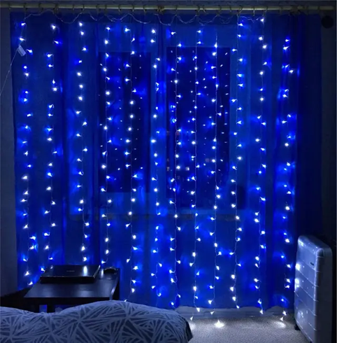 Праздничная гирлянда занавес "Штора" на окно 200LED 3х3м цвет Синий USB