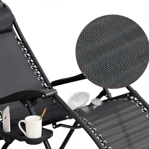 Садовое Кресло Шезлонг до 120 кг Cкладной Шезлонг для Дачи Zero Gravity XXL с подстакаником Черный