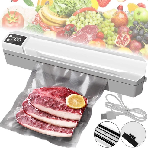 Вакуумный упаковщик пакетов Vacuum Sealer / Автоматический бытовой вакууматор с пакетами, вакуумайзер для упаковки и хранения пищи