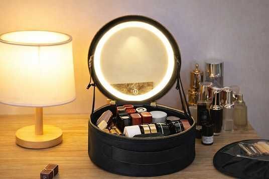 Косметичка-органайзер с LED зеркалом, 29х28х11 см/Дорожная