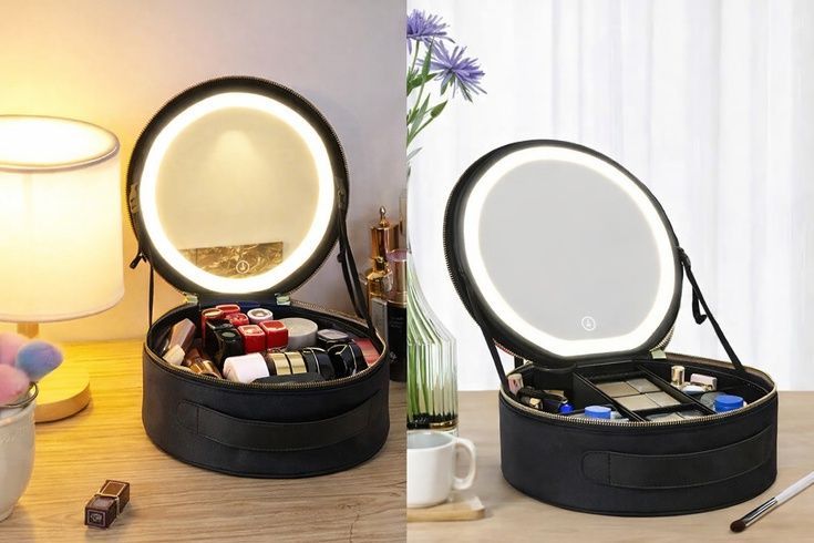 Косметичка-органайзер з LED дзеркалом, 29х28х11 см/Дорожня косметичка