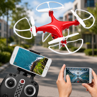 Красный Квадрокоптер с камерой и пультом управления / Дрон со стабилизацией Drone X8