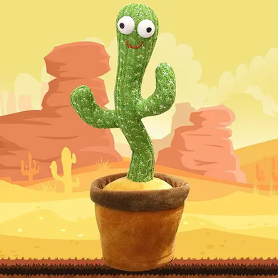 Кактус що танцює, світло-музична іграшка на батарейках, Dancing Cactus TikTok кактус у вазоні 34 см, Зелений