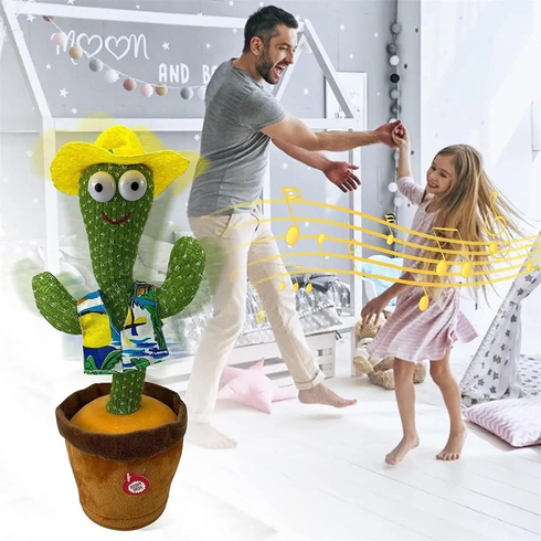 Кактус що танцює, світло-музична іграшка на батарейках, Dancing Cactus TikTok кактус у вазоні 34 см, Зелений