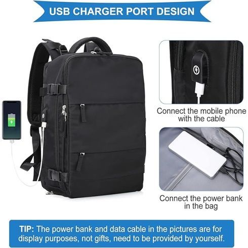 Розширюваний рюкзак для ноутбука, ділова дорожня сумка з USB-зарядкою / Великий рюкзак для подорожей 40*25*20, Черный