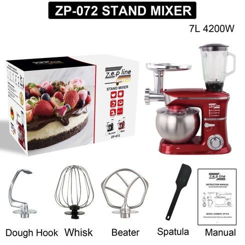 Кухонный комбайн 7в1 (тестомес, мясорубка, блендер, миксер) Zepline ZP-072 4200 W красный