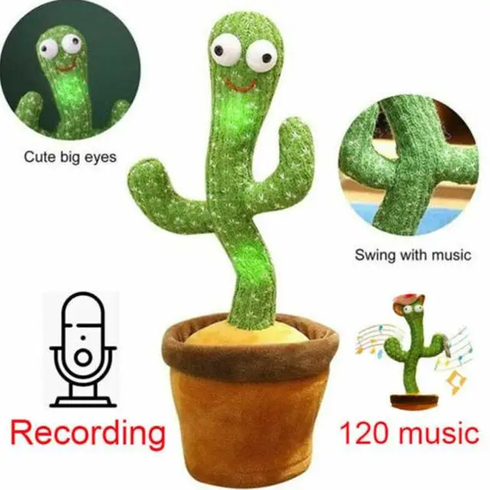Кактус що танцює, світло-музична іграшка на батарейках, Dancing Cactus TikTok кактус у вазоні 34 см, Зелений