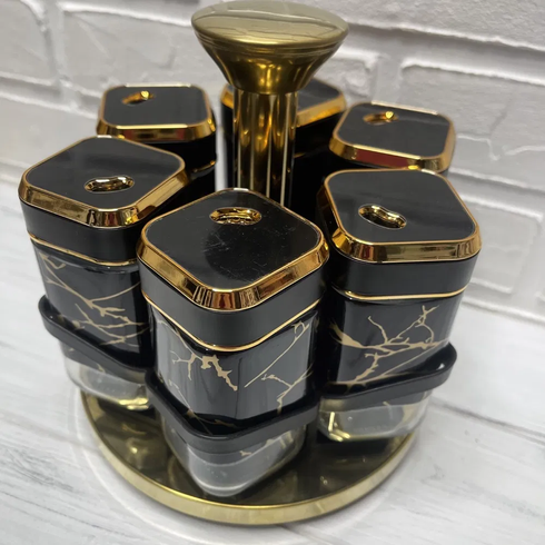 Органайзер на підставці для спецій 6 банок BLACK-GOLD