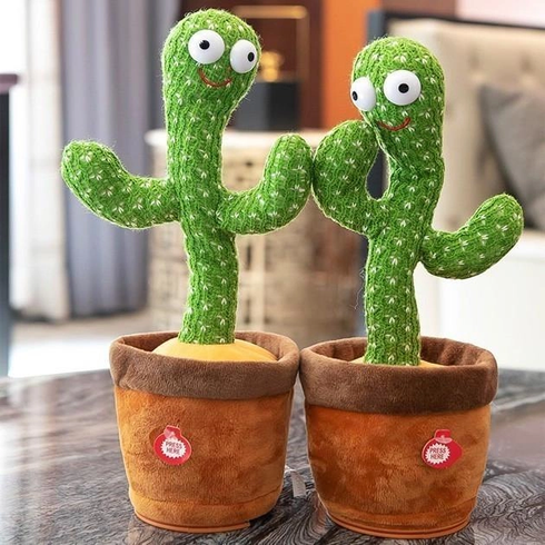 Кактус що танцює, світло-музична іграшка на батарейках, Dancing Cactus TikTok кактус у вазоні 34 см, Зелений