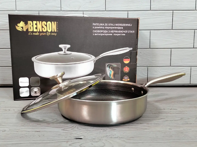 Глубокая сковорода из нержавеющей стали 28 см. Benson BN-588