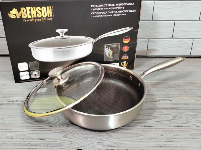 Глубокая сковорода из нержавеющей стали 28 см. Benson BN-588