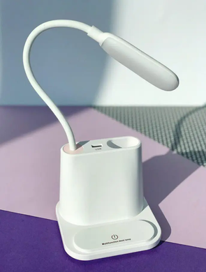 Аккумуляторная Настольная LED лампа Bionic Desk Lamp c USB выходом, органайзером и подставкой для смартфона Розовая