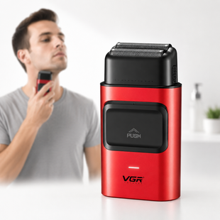 Шейвер VGR V-307 акумуляторний / Тример для обличчя / Чоловіча електробритва з USB Червоний