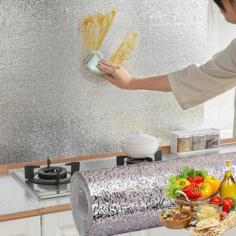 Універсальна самоклеюча нано-плівка для кухні (Алюмінієва фольга-стікер) подарує нове життя Вашій кухні! 5м, Сріблястий
