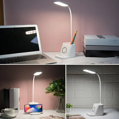 Аккумуляторная Настольная LED лампа Bionic Desk Lamp c USB выходом, органайзером и подставкой для смартфона Розовая