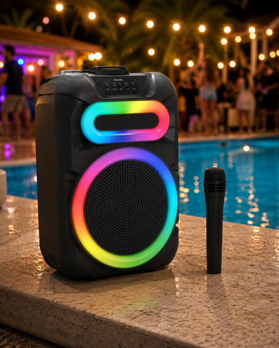 Колонка MS-2082BT-W Bluetooth / Акустическая система с RGB подсветкой / Колонка + беспроводной микрофон