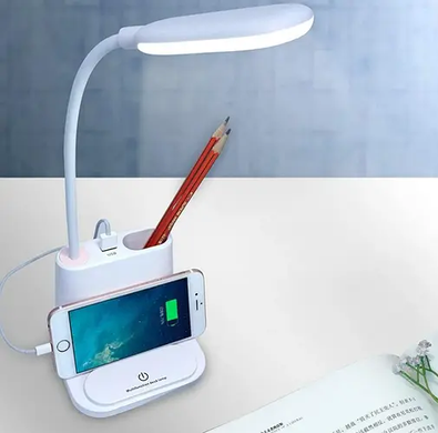 Аккумуляторная Настольная LED лампа Bionic Desk Lamp c USB выходом, органайзером и подставкой для смартфона Розовая