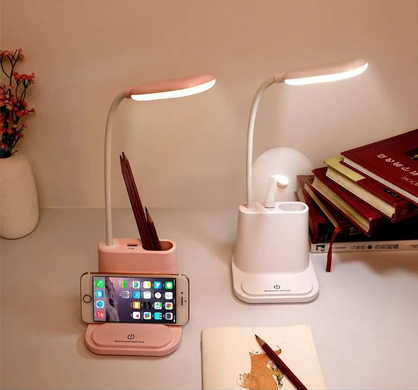 Акумуляторна настільна LED лампа Bionic Desk Lamp c USB виходом, органайзером та підставкою для смартфона, Білий