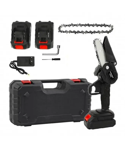 Аккумуляторная мини-пила цепная 6 дюймов с 2 АКБ в кейсе 48V 5000 mAh 550 Вт BLACK