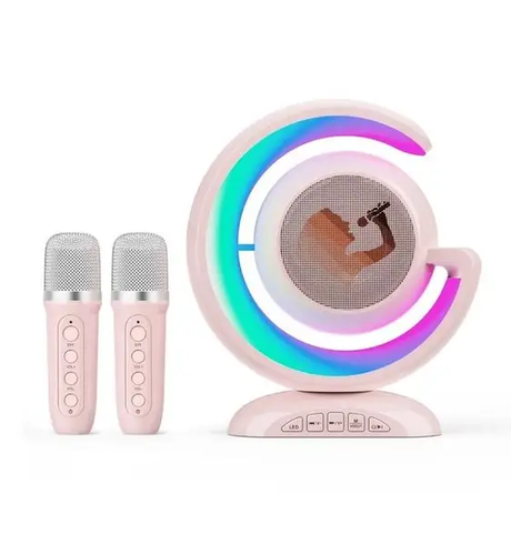 Лампа-нічник з бездротовою bluetooth колонкою RGB підсвічуванням та двома мікрофонами в комплекті для караоке YS-110 біла
