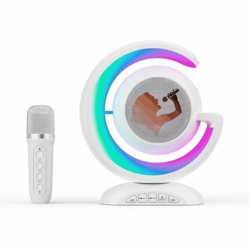 Лампа-нічник з бездротовою bluetooth колонкою RGB підсвічуванням та двома мікрофонами в комплекті для караоке YS-110 біла
